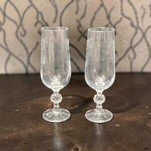 Bohemia Crystal Cascade Champagne Flutes, Set of 2, Vintage Etched Stemware